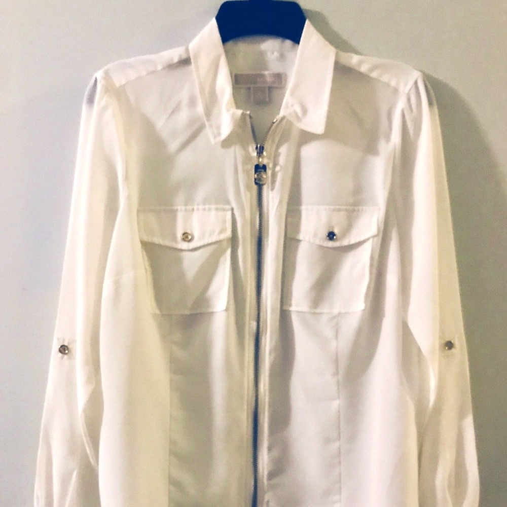 Michael Kors Womens Blouse Top Sz 10 Zipper Rolled